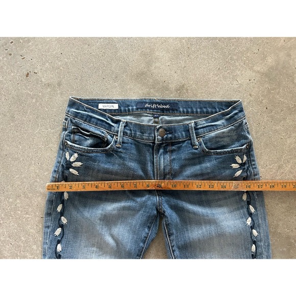 Driftwood Embroidered Marilyn Jeans Size 27 Floral Stretch Denim Blue White GUC - Picture 9 of 12